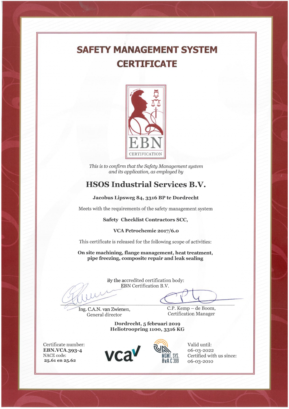 Safety management system certificate